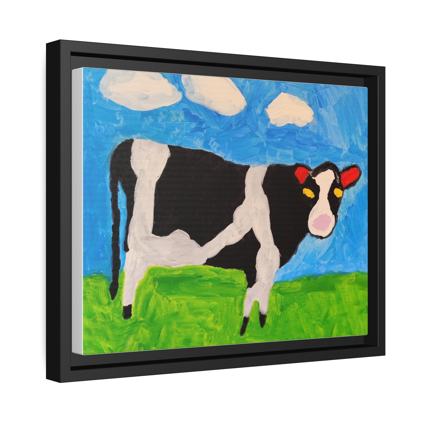 Matte Canvas, Black Frame - "Cow in the Pasture"