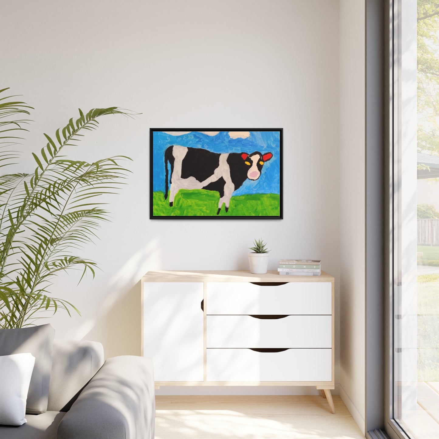 Matte Canvas, Black Frame - "Cow in the Pasture"