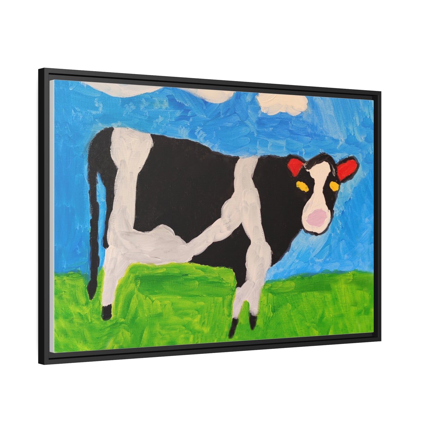 Matte Canvas, Black Frame - "Cow in the Pasture"