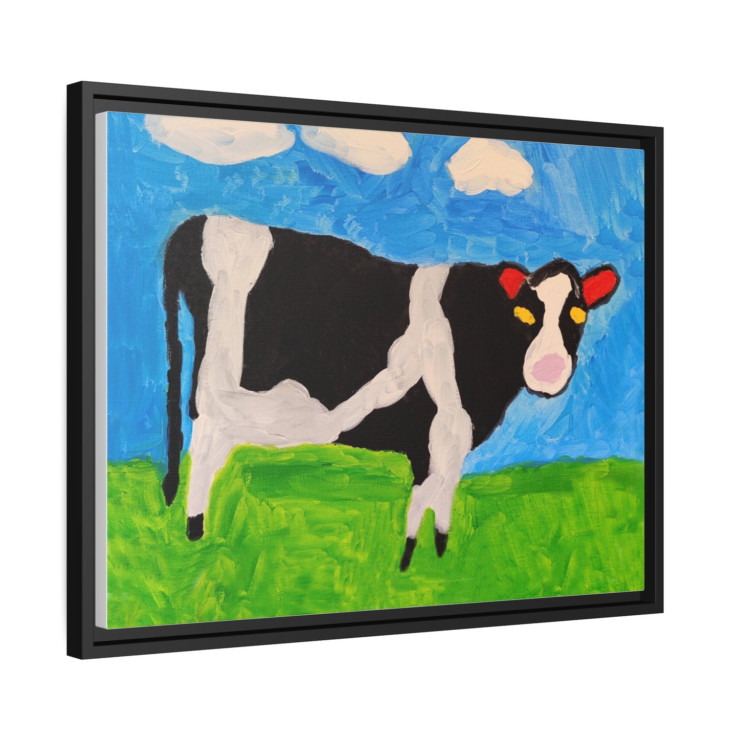Matte Canvas, Black Frame - "Cow in the Pasture"