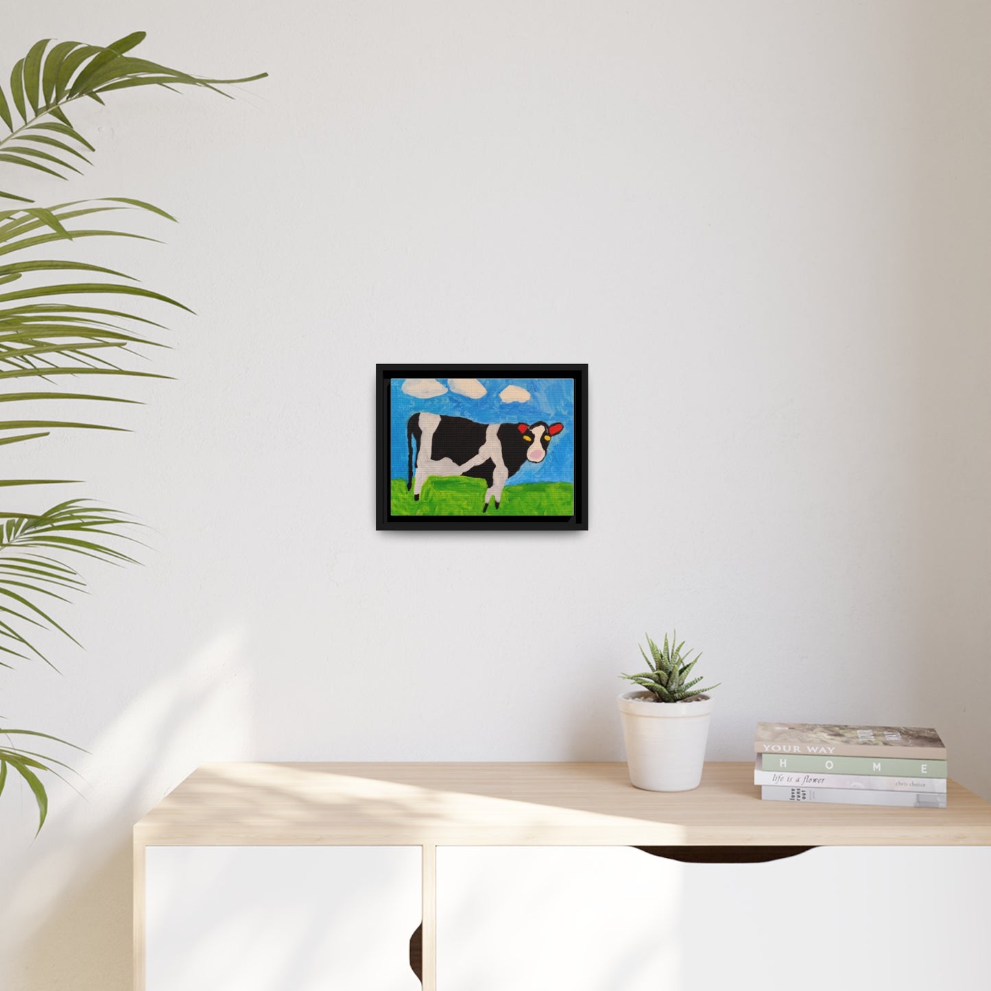 Matte Canvas, Black Frame - "Cow in the Pasture"