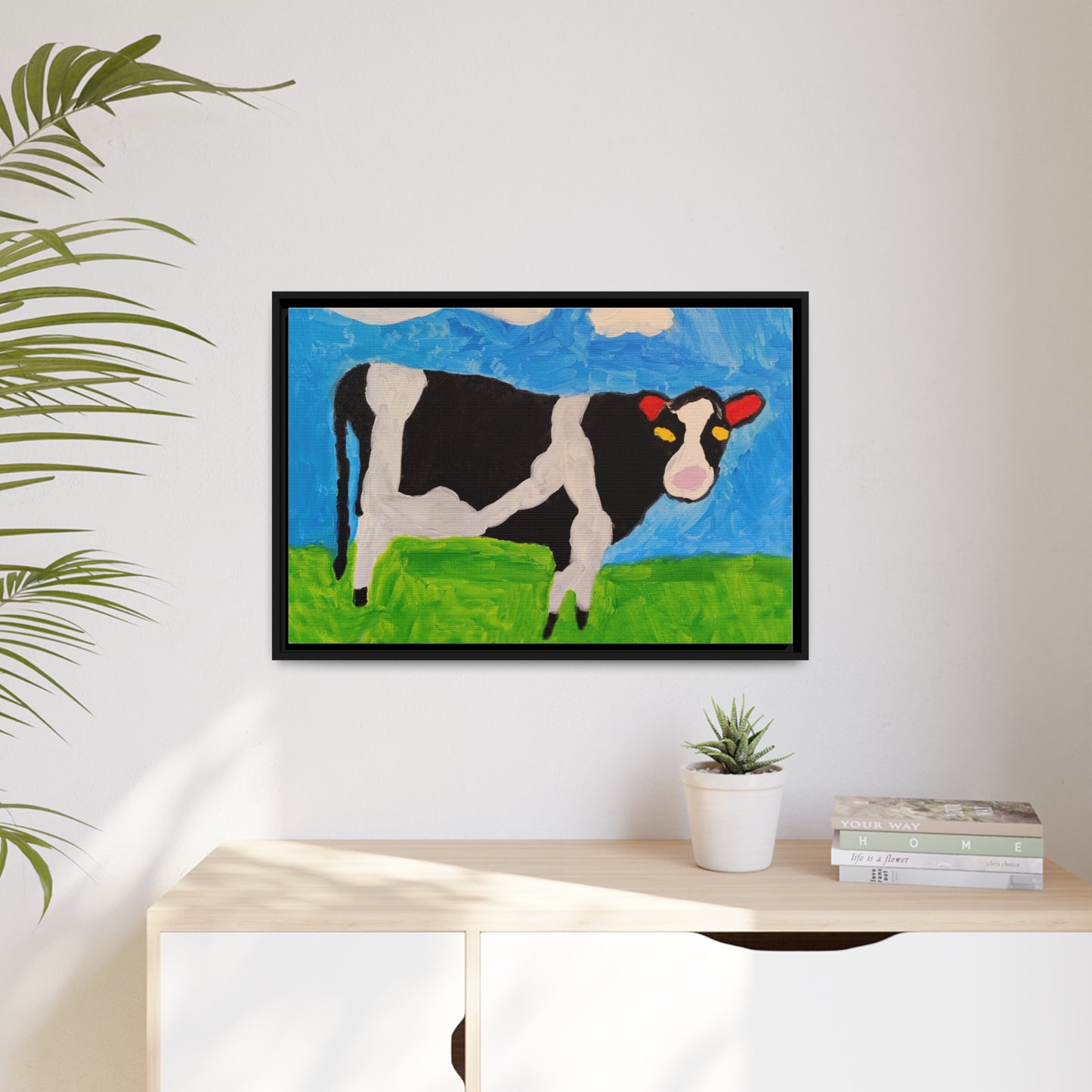 Matte Canvas, Black Frame - "Cow in the Pasture"