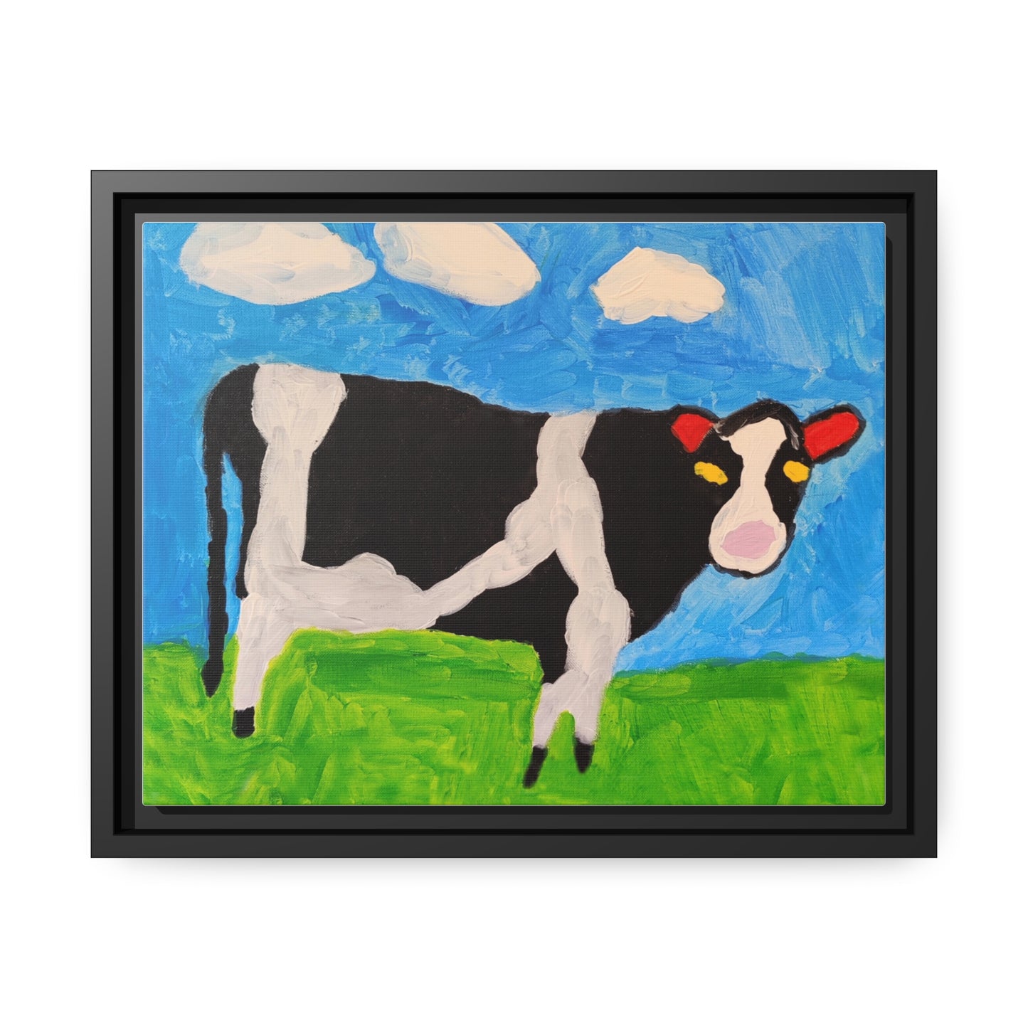 Matte Canvas, Black Frame - "Cow in the Pasture"