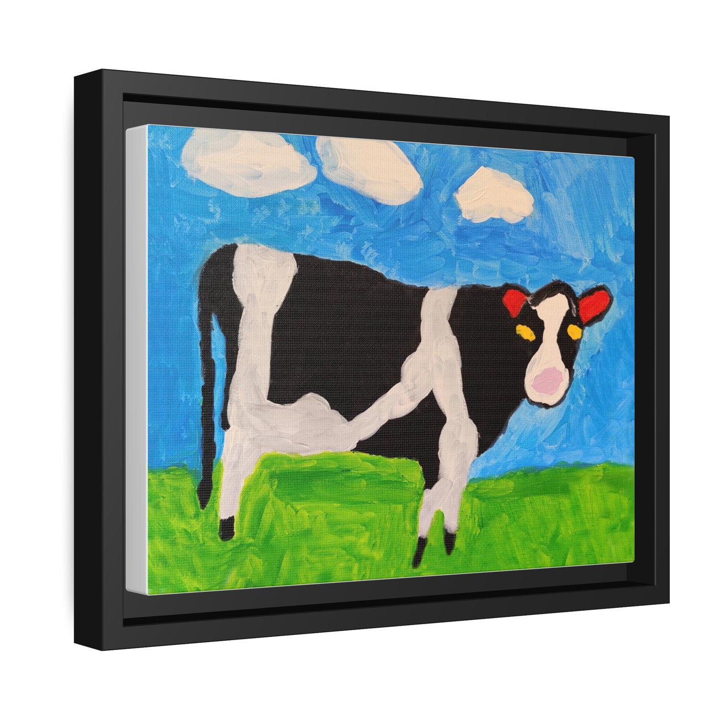 Matte Canvas, Black Frame - "Cow in the Pasture"