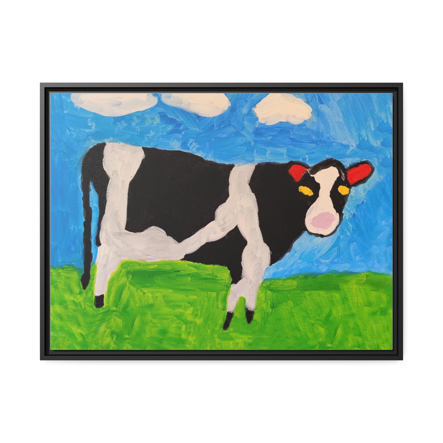 Matte Canvas, Black Frame - "Cow in the Pasture"