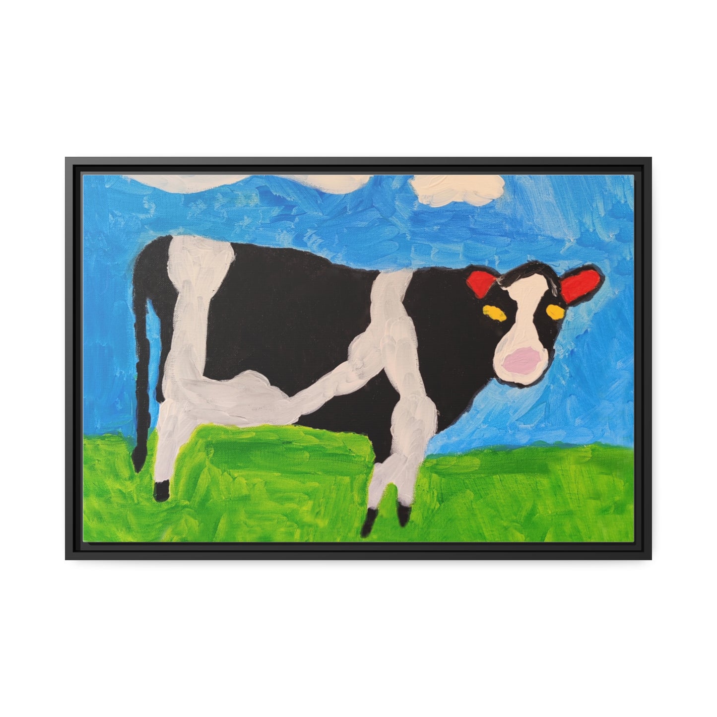 Matte Canvas, Black Frame - "Cow in the Pasture"