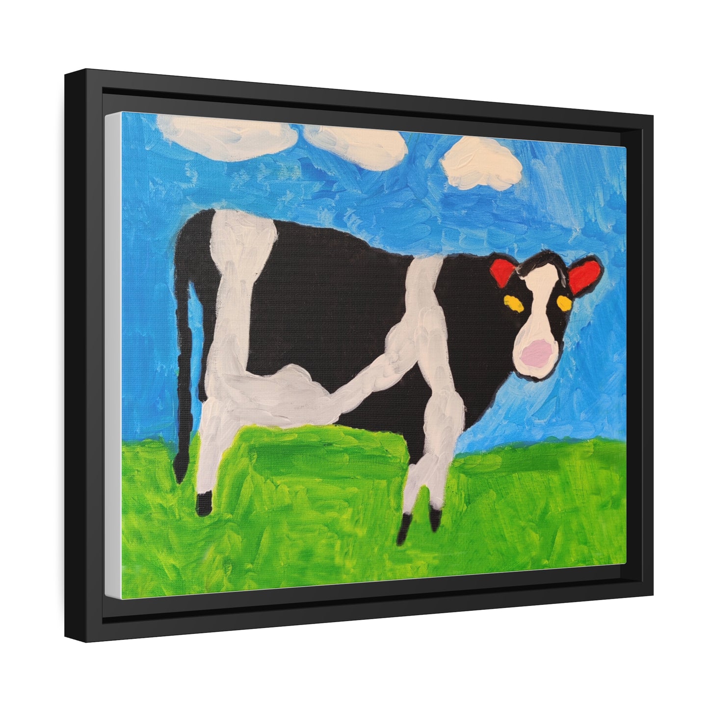Matte Canvas, Black Frame - "Cow in the Pasture"