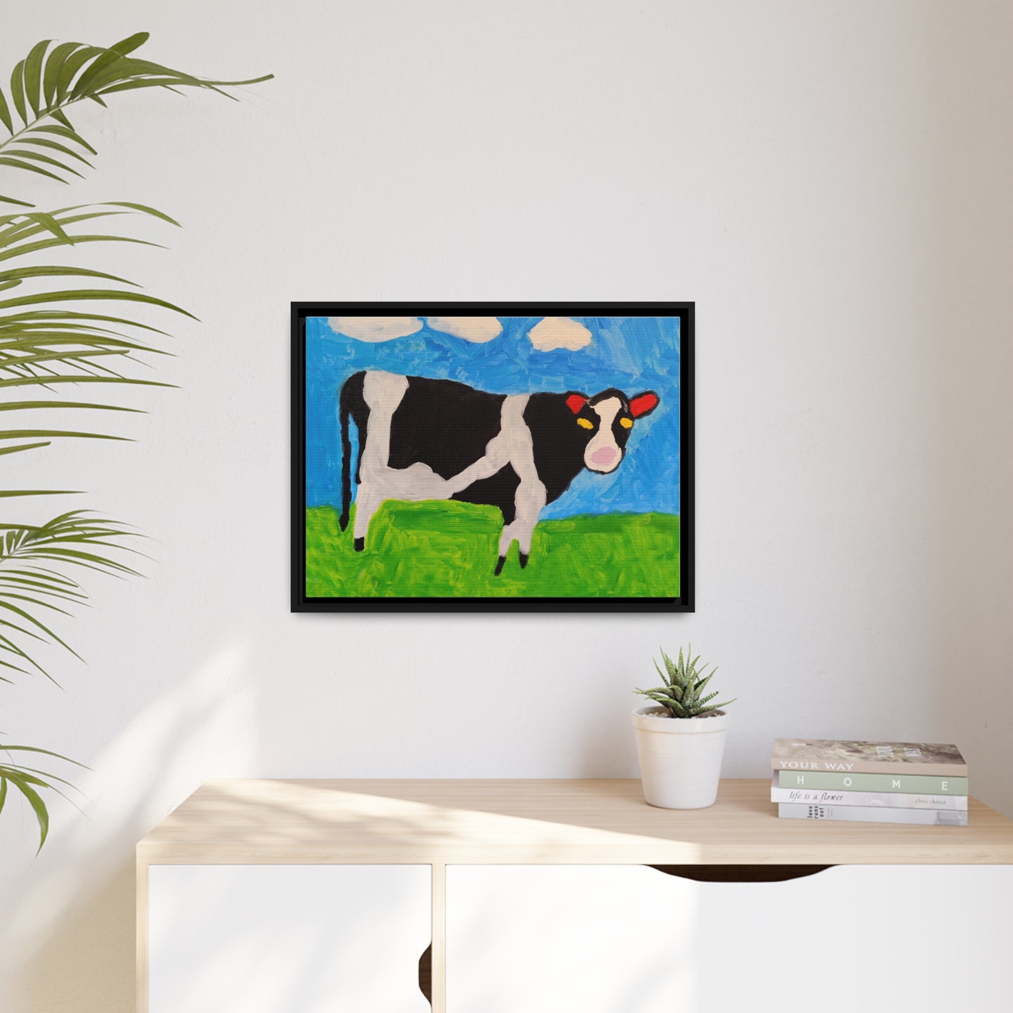 Matte Canvas, Black Frame - "Cow in the Pasture"