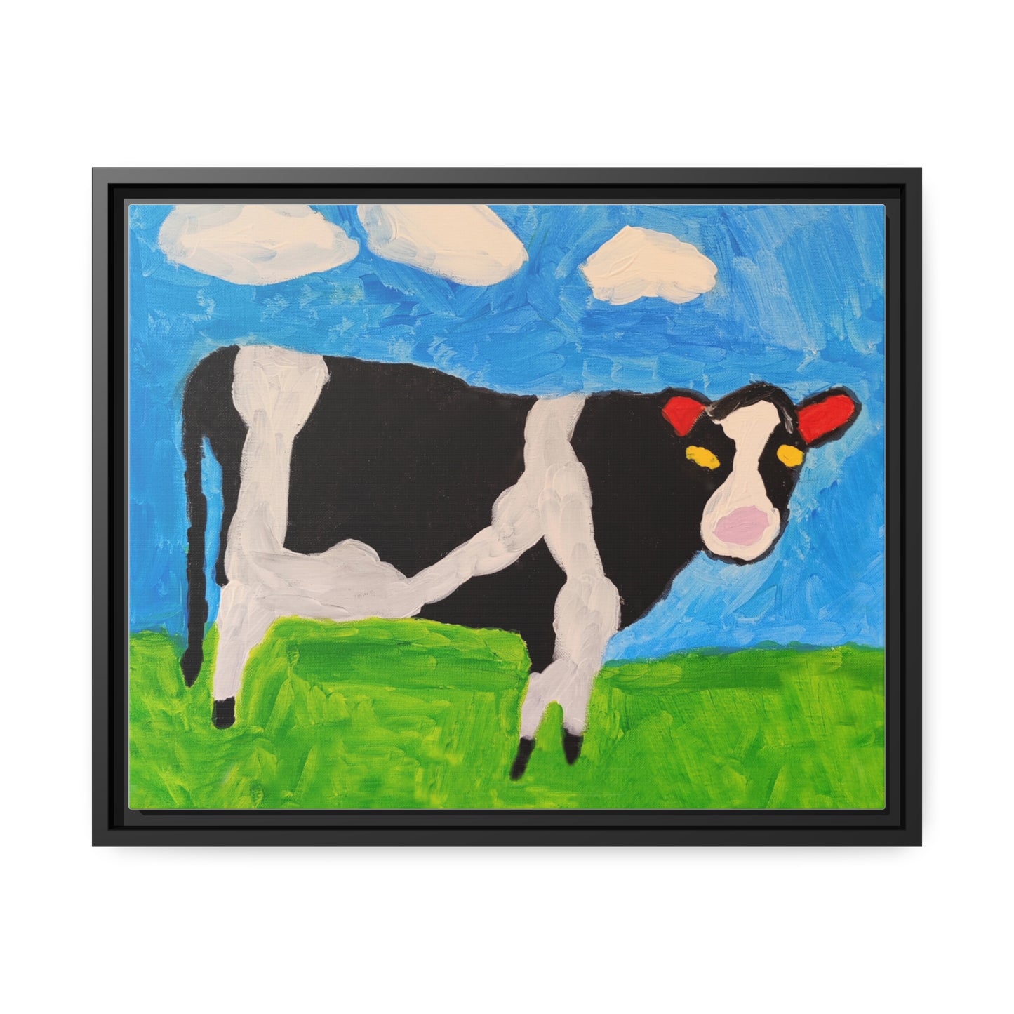 Matte Canvas, Black Frame - "Cow in the Pasture"