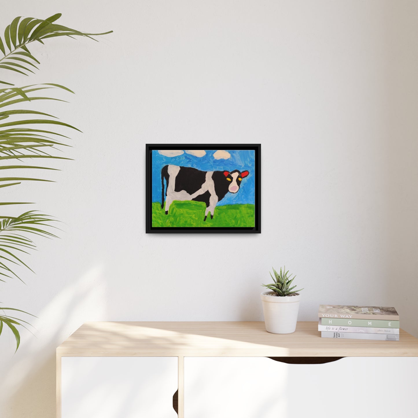 Matte Canvas, Black Frame - "Cow in the Pasture"