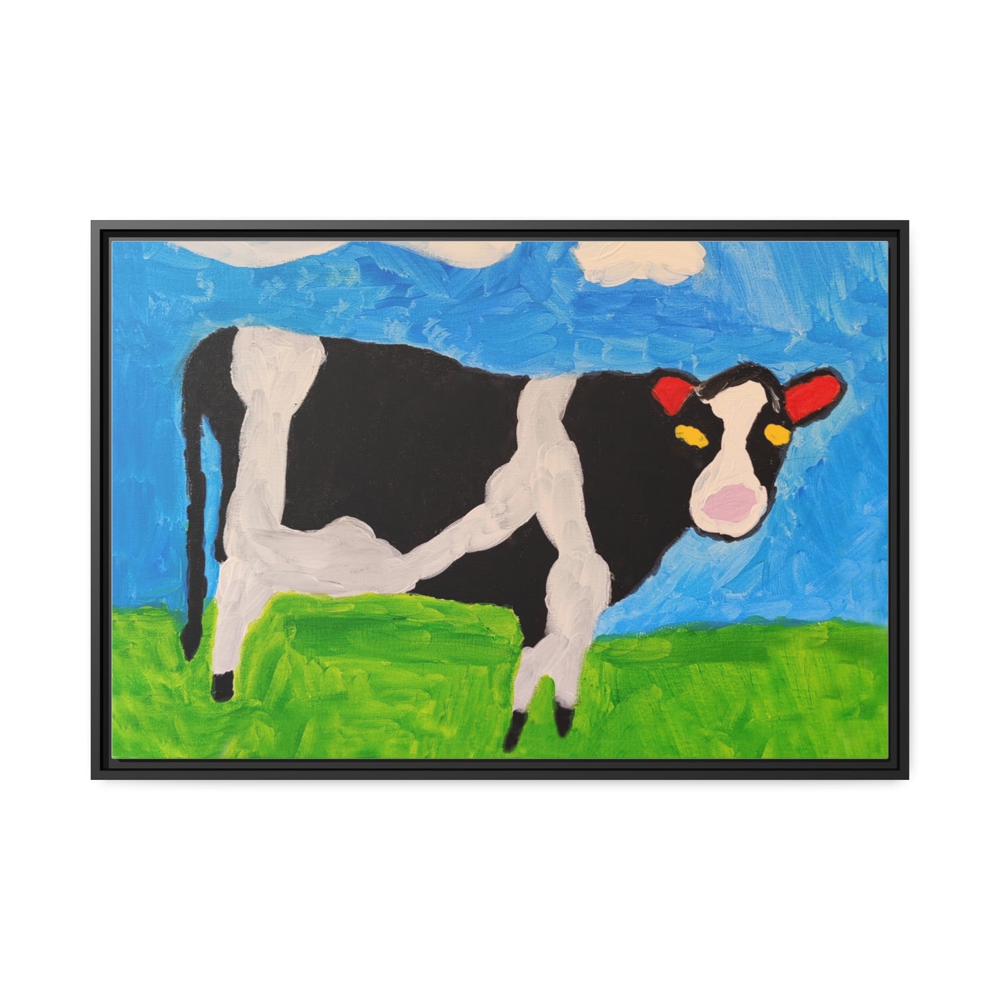 Matte Canvas, Black Frame - "Cow in the Pasture"