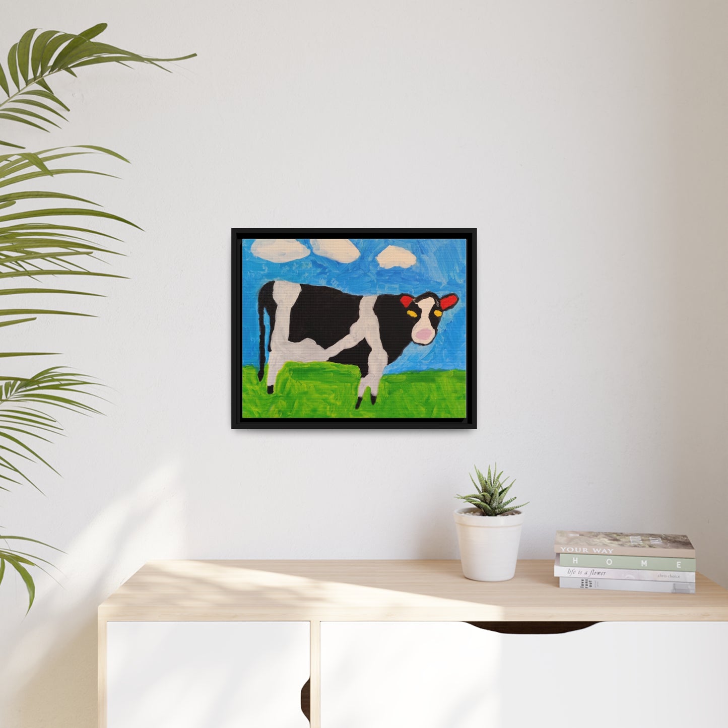 Matte Canvas, Black Frame - "Cow in the Pasture"
