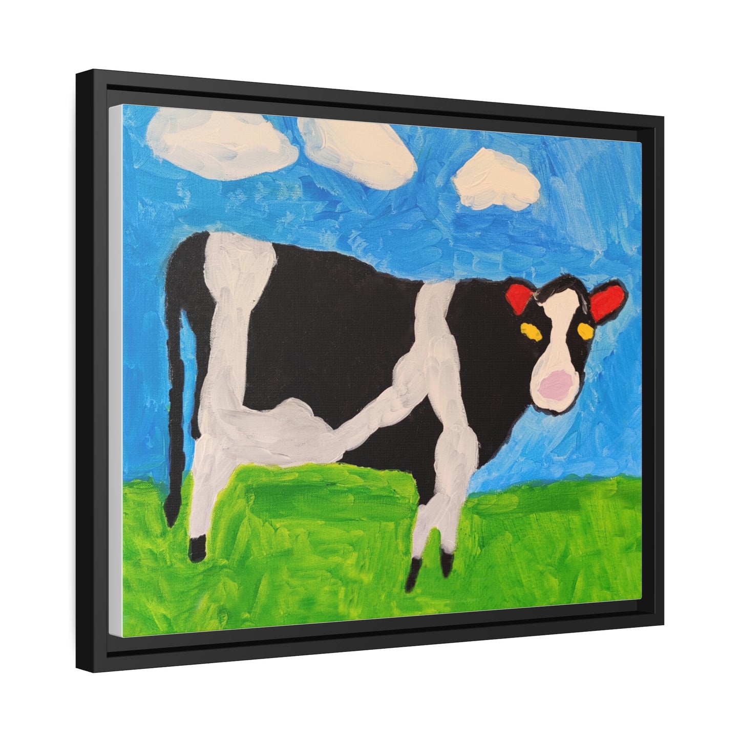 Matte Canvas, Black Frame - "Cow in the Pasture"