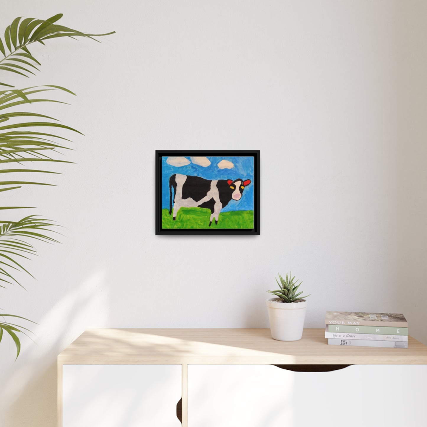 Matte Canvas, Black Frame - "Cow in the Pasture"