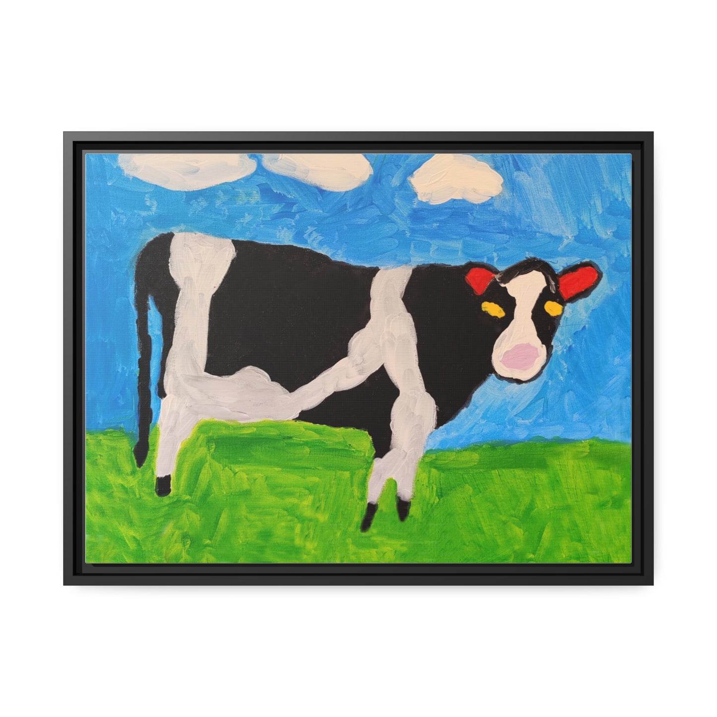 Matte Canvas, Black Frame - "Cow in the Pasture"