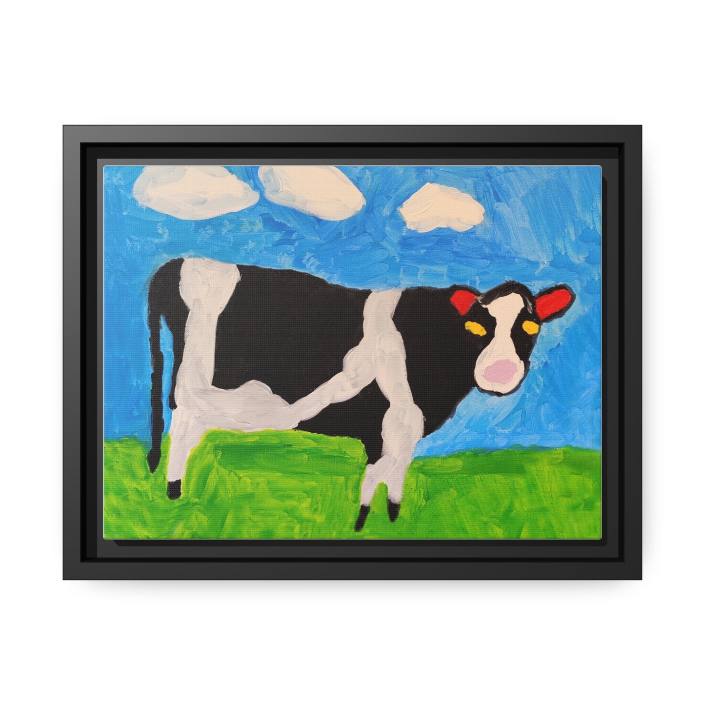 Matte Canvas, Black Frame - "Cow in the Pasture"