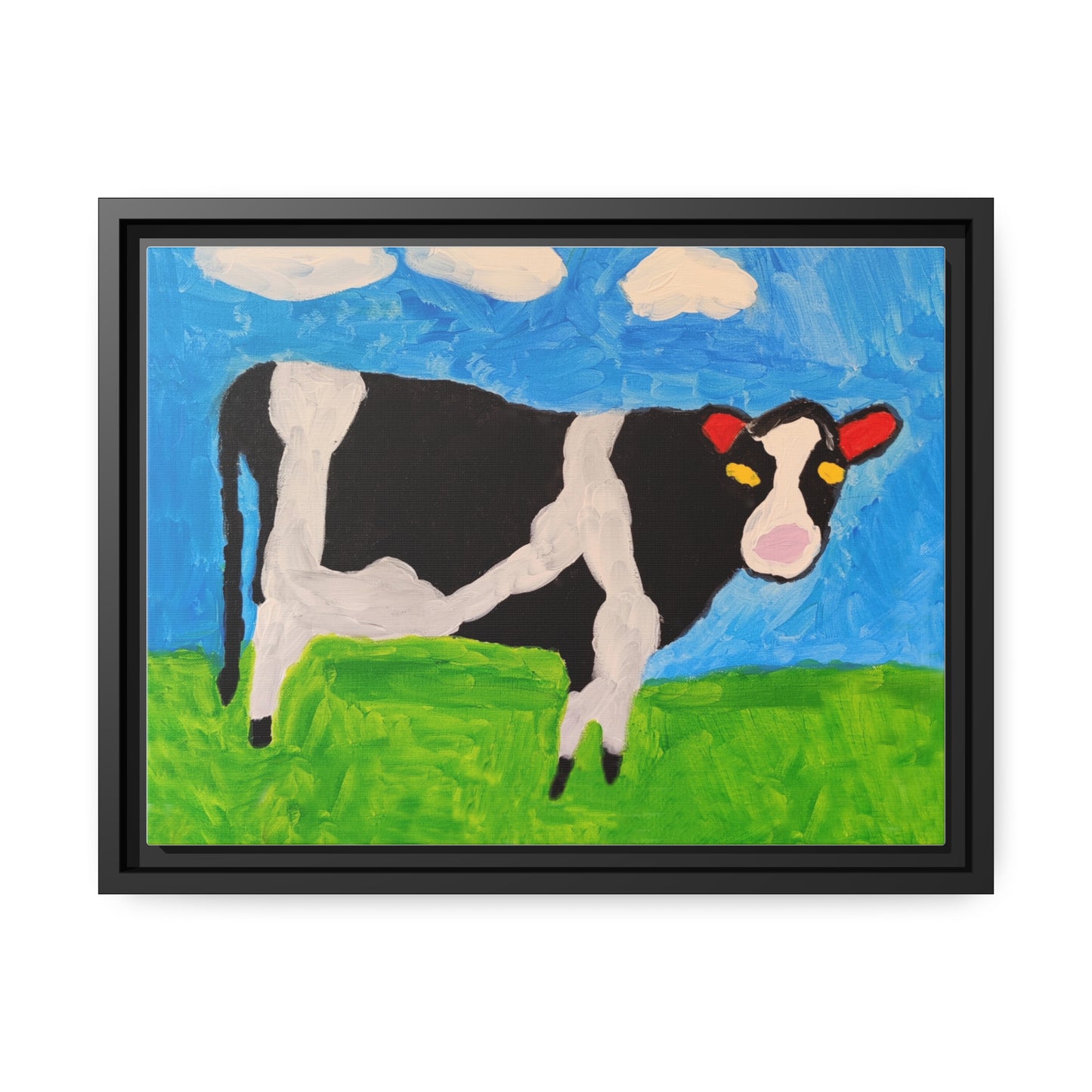 Matte Canvas, Black Frame - "Cow in the Pasture"